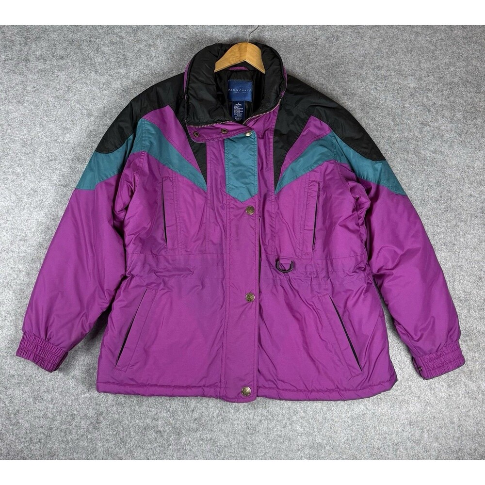 Towncraft Women's Fuschia Pink Aqua Black Ski Jacket Coat Sz Large